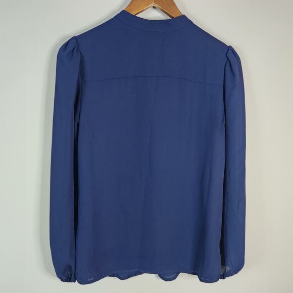 Nanette Lepore Navy Blue Semi Sheer Long Sleeve Blouse Size Small Feminine - Picture 5 of 7